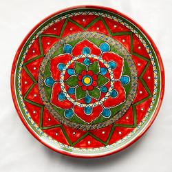 幾何学模様の陶器皿 絵皿 16cm 幾何学模様 GEO018 マヨリカ焼き イタリア陶器 青いお皿