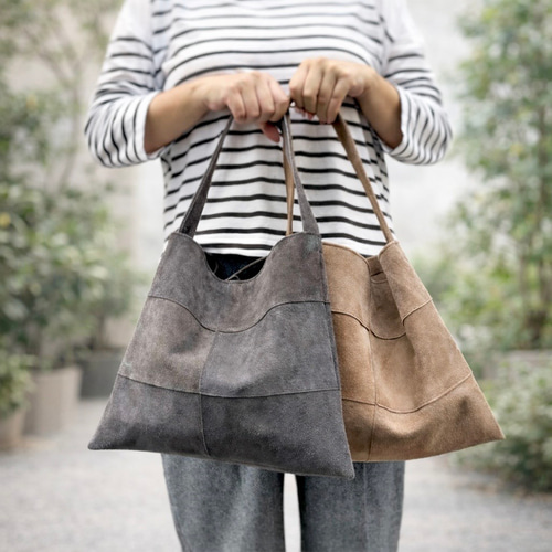 ピッグスエードのワンハンドルバッグ Mサイズ くすみカラー ショルダー