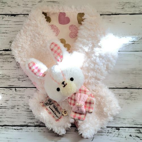 受注製作】♡冬支度♡うさぎ リバーシブルマフラー ピンク系パッチ