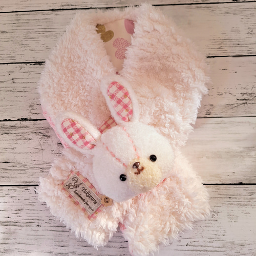 受注製作】♡冬支度♡うさぎ リバーシブルマフラー ピンク系パッチ