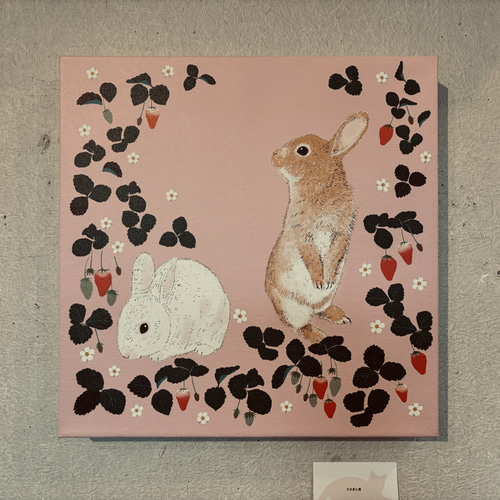 アートキャンバス 30×30 うさぎと苺 イラスト minamin 通販