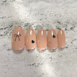 ネイルチップ ワンカラー リボン ハート 1枚目の画像