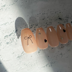 ネイルチップ ワンカラー リボン ハート 2枚目の画像