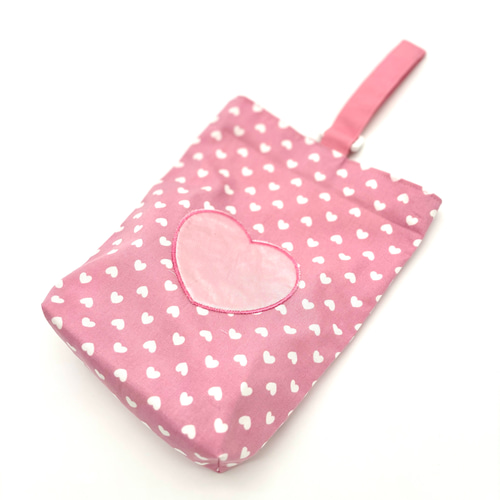 ○ハートがいっぱい♡通園通学3点セット/薄ピンク/上履き入れ 体操着袋