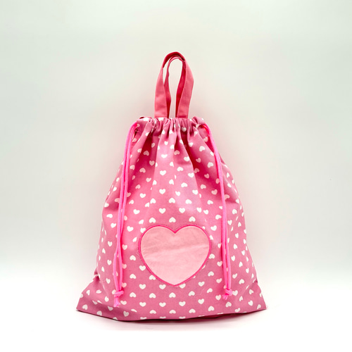 ○ハートがいっぱい♡通園通学3点セット/薄ピンク/上履き入れ 体操着袋