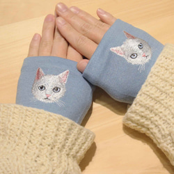 【白貓】貓咪刺繡臂套，日本製，100%羊毛，禮品 第9張的照片