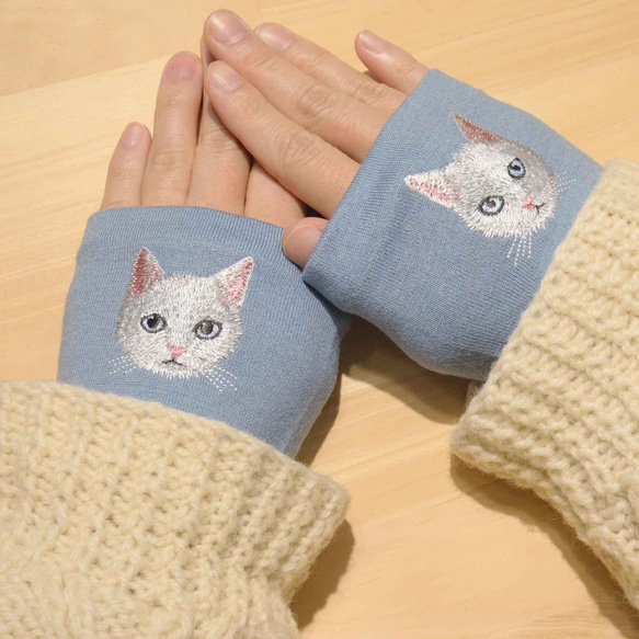 【白貓】貓咪刺繡臂套，日本製，100%羊毛，禮品 第9張的照片