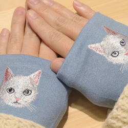 【白貓】貓咪刺繡臂套，日本製，100%羊毛，禮品 第8張的照片