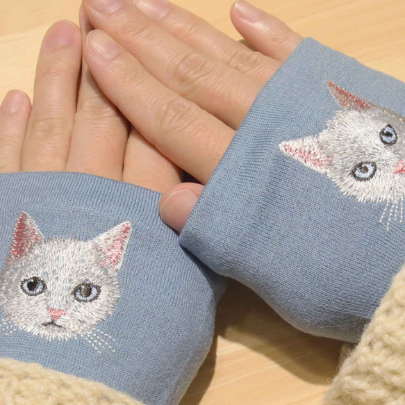 【白貓】貓咪刺繡臂套，日本製，100%羊毛，禮品 第8張的照片