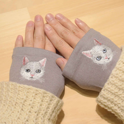 【白貓】貓咪刺繡臂套，日本製，100%羊毛，禮品 第7張的照片