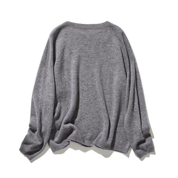 「Number 1」 可靠簡約設計羊毛針織衫 100% 羊毛 淺灰色 231110-5 第6張的照片