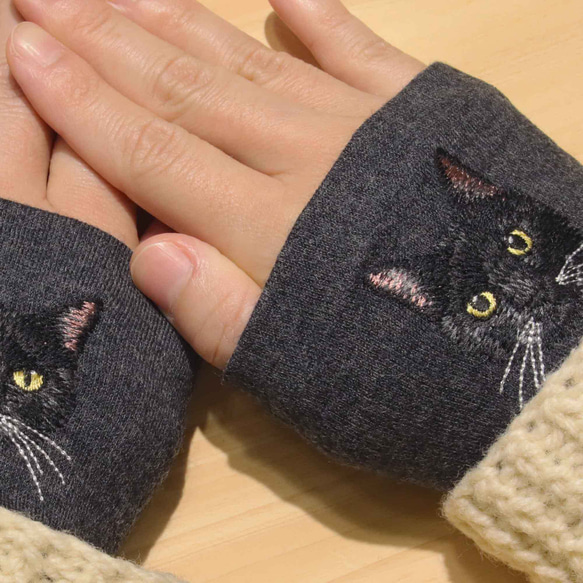 【黑貓】貓咪刺繡臂套，日本製，100%羊毛，禮品 第1張的照片