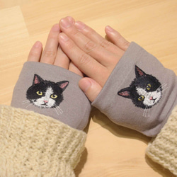 【黑白】貓咪刺繡臂套，日本製，100%羊毛，禮品 第5張的照片
