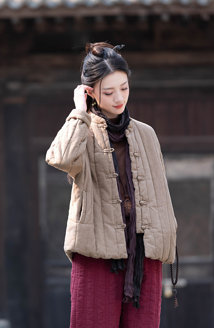 冬用コットンリネン新作レトロキルティングショートジャケット8272