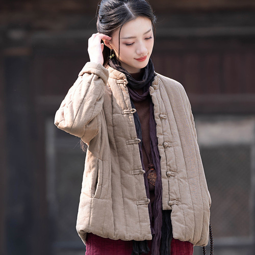 冬用コットンリネン新作レトロキルティングショートジャケット8272