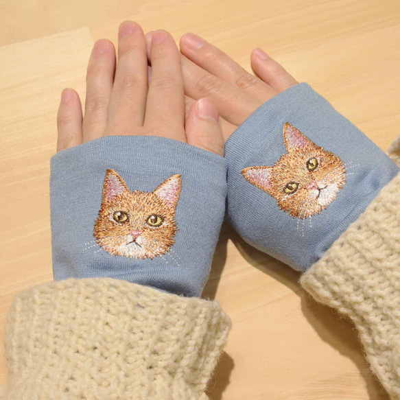 【茶トラ】猫刺繍 アームウォーマ  日本製  ウール100％ ギフト 7枚目の画像