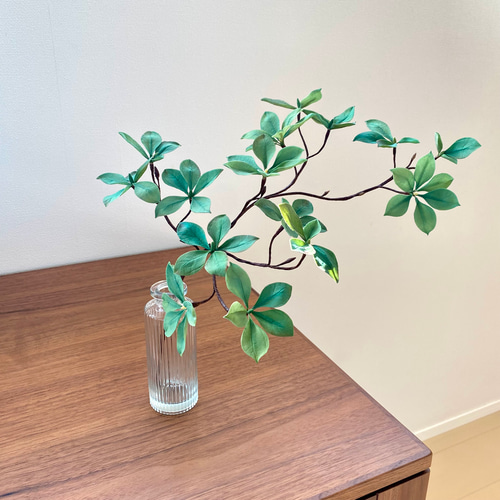 クレイフラワー☆樹脂粘土細工☆ ドウダンツツジ 花器付き アート