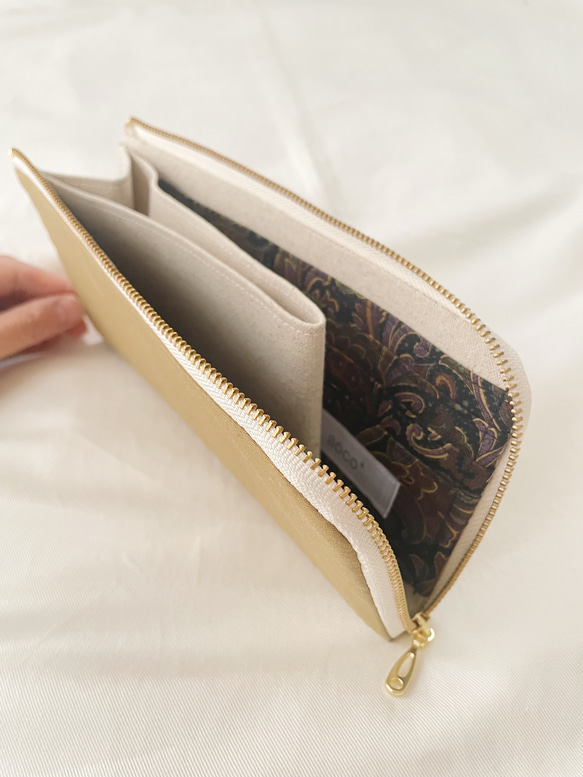 L字ファスナー長財布 撥水ナイロンワッシャ― ベージュ 薄い 軽量 蛇腹