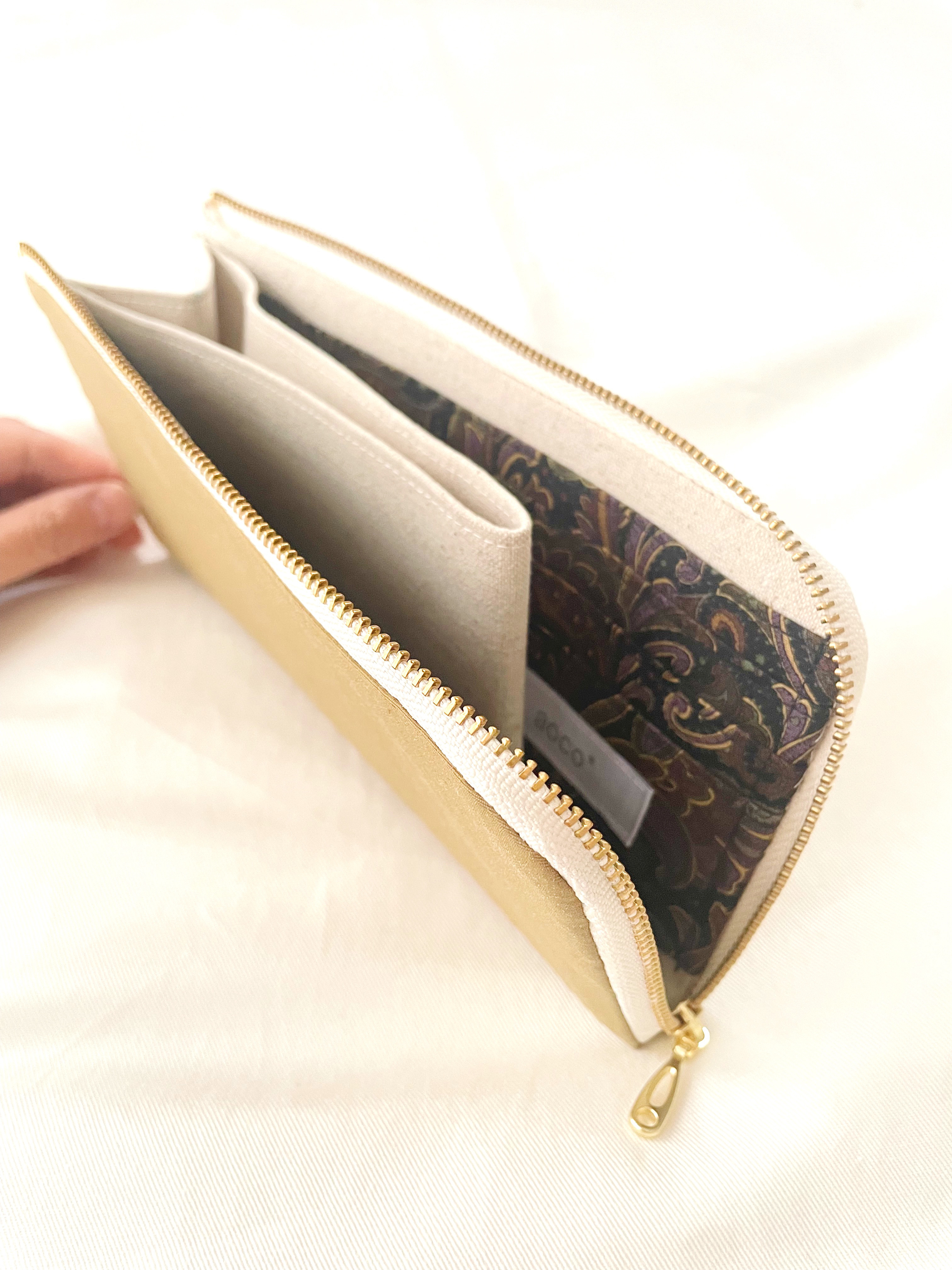 L字ファスナー長財布/撥水ナイロンワッシャ―/ベージュ/薄い/軽量/軽い/蛇腹付き/布財布/財布/布/メンズ/レディース