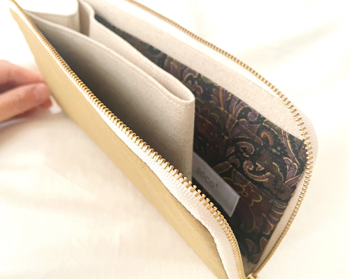 L字ファスナー長財布/撥水ナイロンワッシャ―/ベージュ/薄い/軽量/軽い