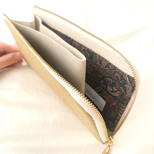 L字ファスナー長財布/撥水ナイロンワッシャ―/ベージュ/薄い/軽量/軽い