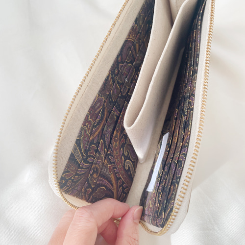 L字ファスナー長財布/撥水ナイロンワッシャ―/ベージュ/薄い/軽量/軽い