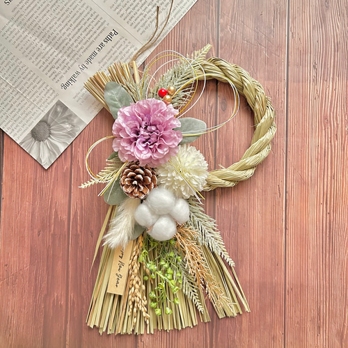 再販】No.218 い草のナチュラルしめ縄リース2025 ハンドメイド お正月