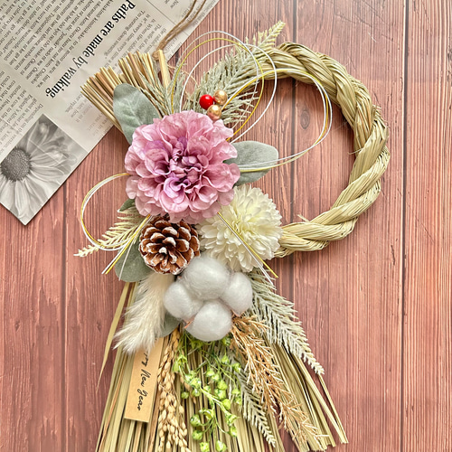 再販】No.218 い草のナチュラルしめ縄リース2025 ハンドメイド お正月