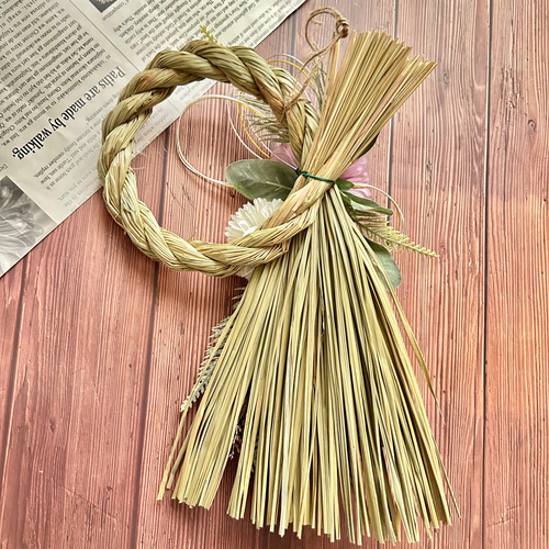 再販】No.218 い草のナチュラルしめ縄リース2025 ハンドメイド お正月