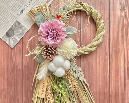 再販】No.218 い草のナチュラルしめ縄リース2025 ハンドメイド お正月