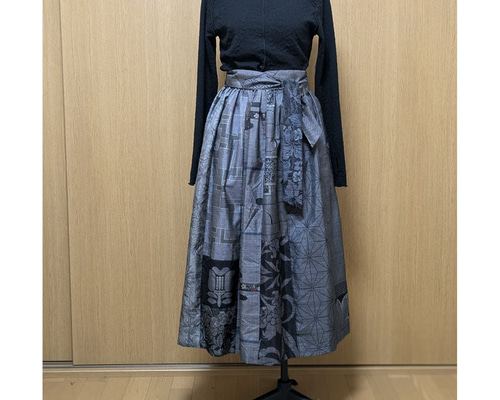 SOLD 着物リメイク ギャザースカート 大島紬 M〜L ロングスカート