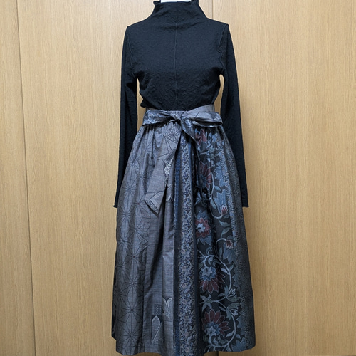 SOLD 着物リメイク ギャザースカート 大島紬 M〜L ロングスカート