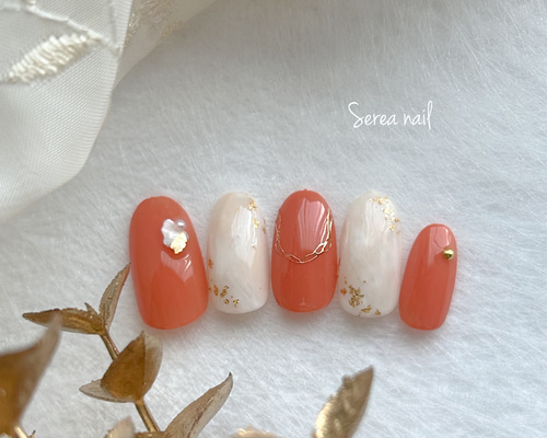 お急ぎ便A♡ ネイルチップ オレンジネイル チェック柄 シンプル 量産型 ハート お急ぎ便A♡ ネイルチップ オレンジネイル チェック柄 シンプル 量産型