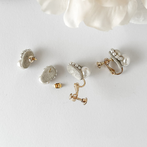 淡水パールとヴィンテージビーズの ビーズ刺繍ピアス/イヤリング