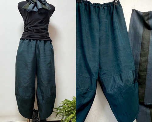 紬＊サルエルパンツ＋ストール＊裏地付き＊着物リメイク