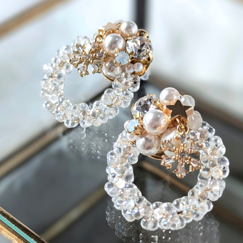 ホリデーボックス2025】クリスマスリース ビジューピアス/イヤリング