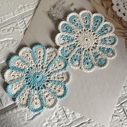 手編みのコースター☆ドイリー 2枚セット お花 コットン レース糸