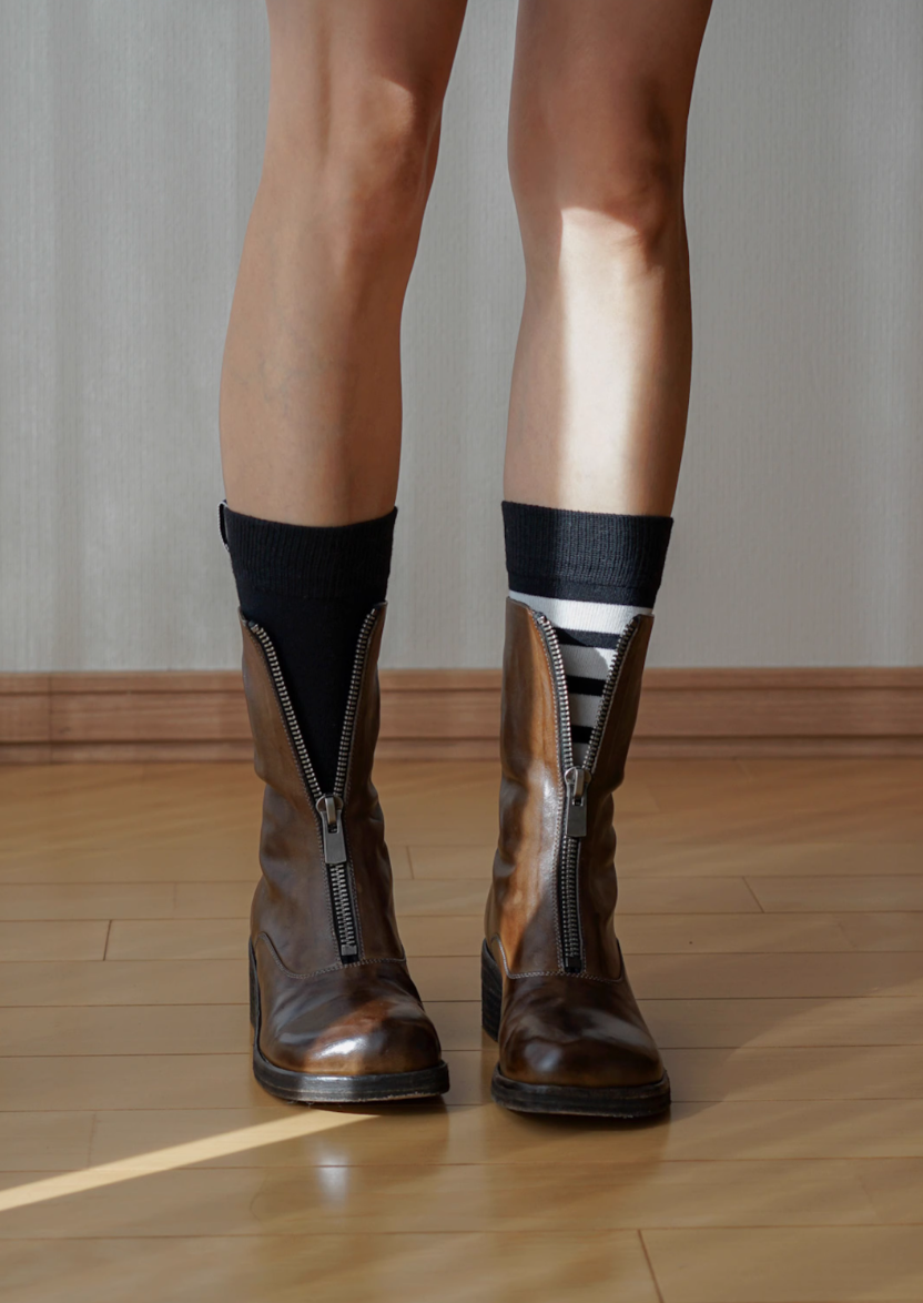 レトロ丸頭ホースハイドウォッシュヒールブーツハンドメイド茶芯色