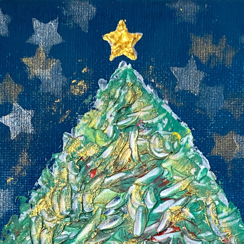 クリスマスツリー 星 テクスチャーアート 絵画 yuko_flor_art