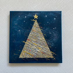 ゴールドに輝くクリスマスツリー テクスチャーアート 絵画