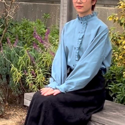 45R♪コットンフリルシャツ ブルー スタンドカラー 2