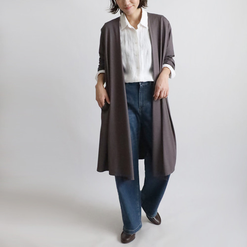 最終SALE 上質とろみ伸縮カットソー生地 内巻きローブ襟ロング
