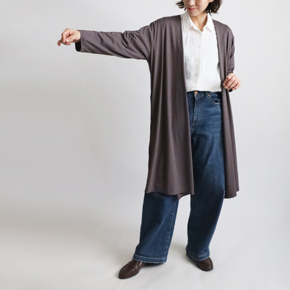 最終SALE 上質とろみ伸縮カットソー生地 内巻きローブ襟ロング