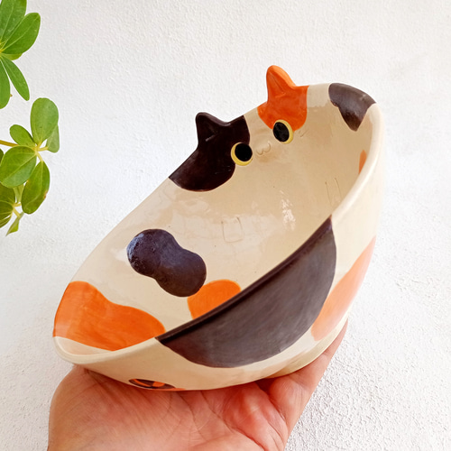 三毛猫ラーメン鉢 動物の陶器 受注製作 お椀・ボウル・鉢 工房しろ