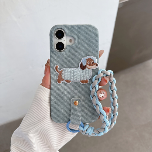 可愛い 犬 刺繍 iphone16 15 14 13 12 ケース 編み ストラップ