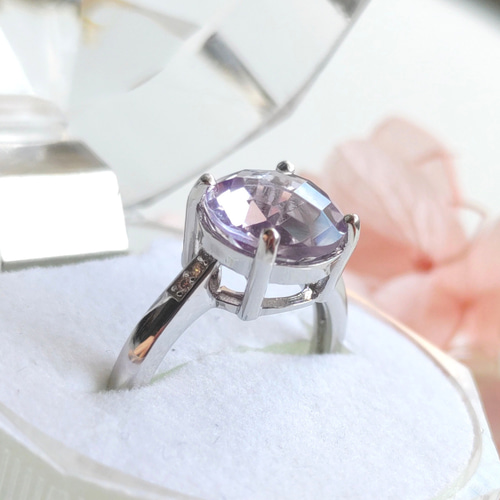 ピンクアメジスト キラキラ リング 天然石 S925 9×9㎜ 指輪・リング