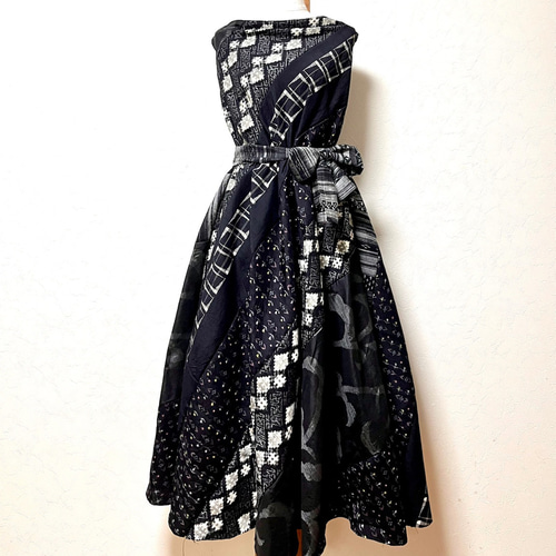 正絹紬のパッチワークドレス 着物リメイク ワンピース eterlna 通販  