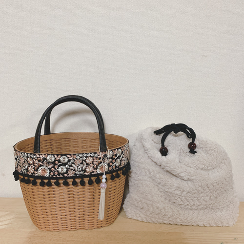 ※お取り置き　刺繍手芸家さま　リボン刺繍　かごバッグ ※お取り置き　刺繍手芸家さま　リボン刺繍　かごバッグ