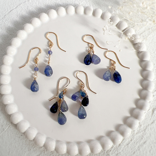 14kgfバイカラータンザナイトピアス/イヤリング 希少石バイカラータンザナイトが揺れる耳飾り 天然石 12月誕生石 青