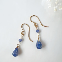 希少石バイカラータンザナイトが揺れる耳飾り 天然石 12月誕生石 青
